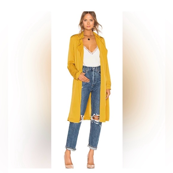 Theory Mustard Silk Belted Trench Coat - Picture 2 of 10